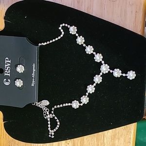 Charming Charlie Rhinestone and Pearl Necklace set.